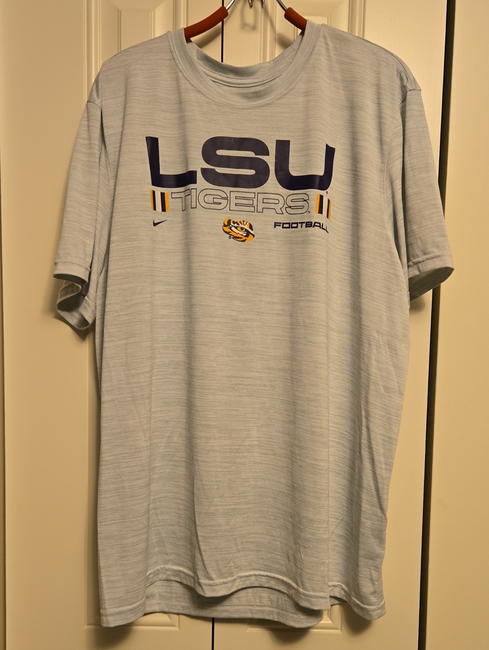 Nike Light Gray LSU Tigers Short Sleeve Football Tee with Purple & Gold Logo